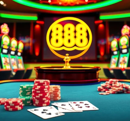 Gambling at nhà cái 888b, showcasing vibrant casino tables and slot machines.