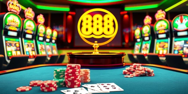 Gambling at nhà cái 888b, showcasing vibrant casino tables and slot machines.