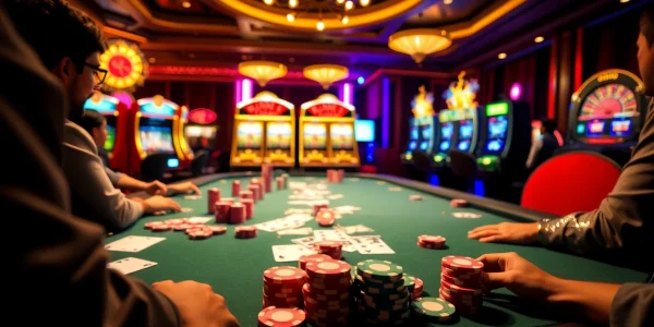 Players engaging in a thrilling game at nhà cái tr88 casino table surrounded by vibrant poker chips.