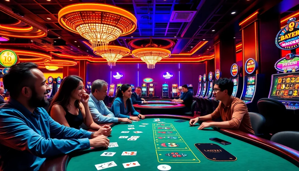 Vibrant scene of meilleur casino en ligne français showcasing players engaged in lively games.