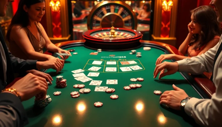 Exciting gameplay at the blackjack table showcasing 88CLB COM poker chips and cards.