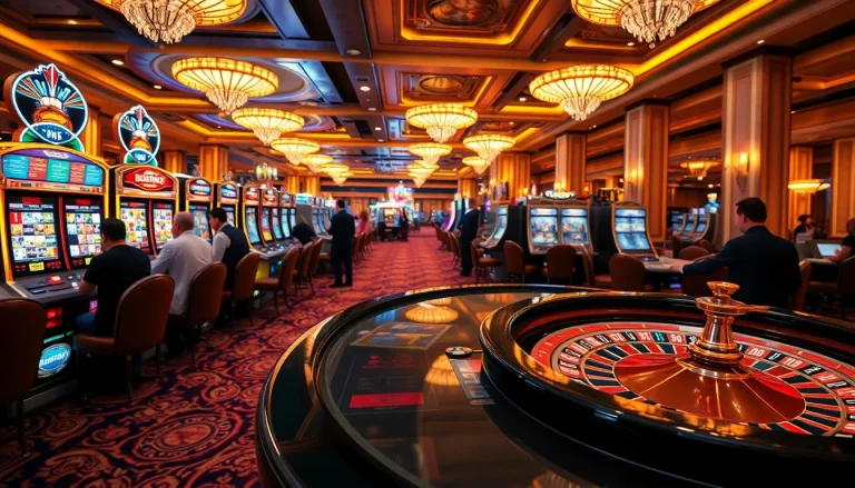Les meilleur casino en ligne avec des machines à sous brillantes et des tables de jeu élégantes dans un cadre luxueux.
