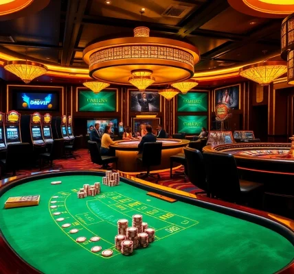 Experience exciting gameplay at DH88 VIP casino with vibrant tables and glowing slot machines.