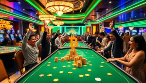 Jouer au crypto casino dans un environnement moderne et vibrant avec des joueurs enthousiastes.