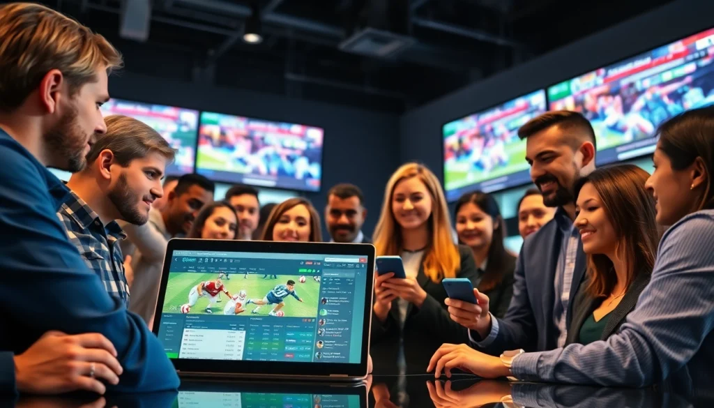 Groupe engagé sur un site de paris sportifs pendant un événement sportif captivant.