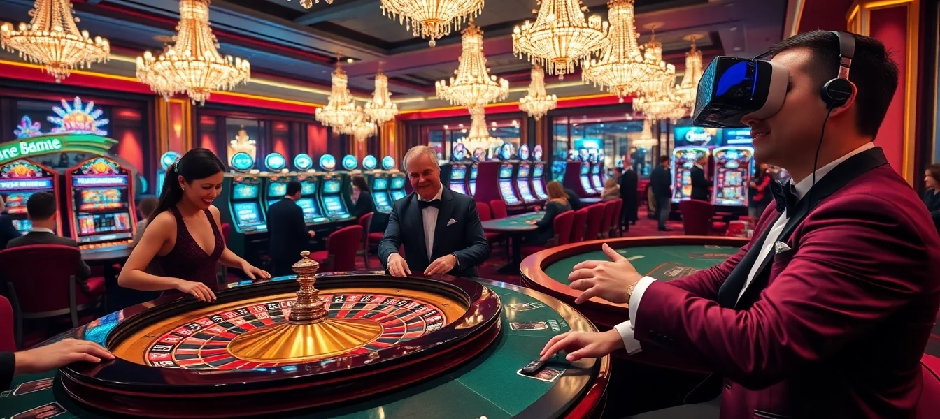 Players enjoying a luxurious casino experience while engaging with kkwin.com branded games and virtual reality features.