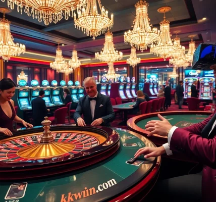 Players enjoying a luxurious casino experience while engaging with kkwin.com branded games and virtual reality features.