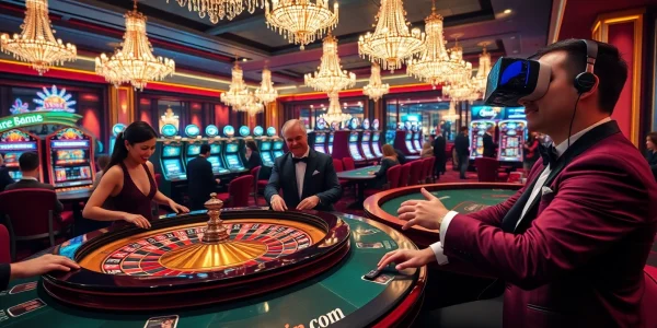 Players enjoying a luxurious casino experience while engaging with kkwin.com branded games and virtual reality features.
