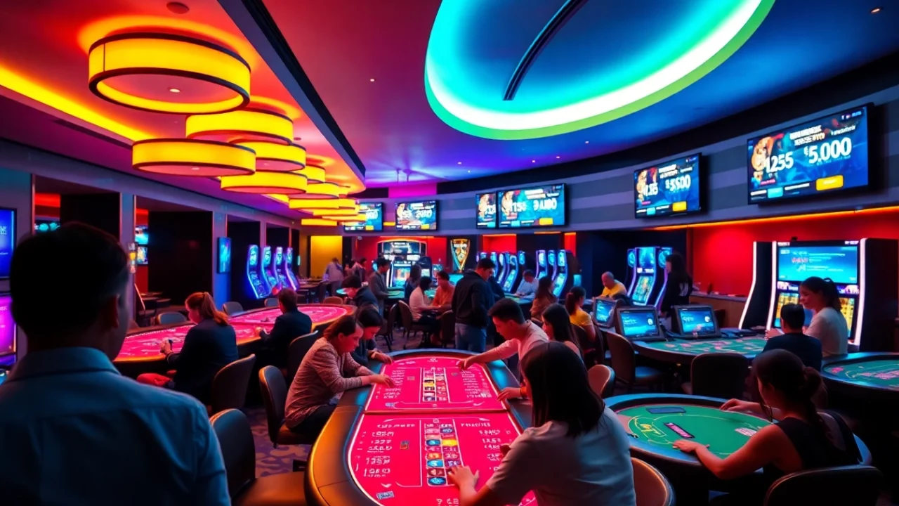 Les joueurs profitent de jeux au casino crypto, ambiance dynamique et lumineuse.