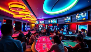 Les joueurs profitent de jeux au casino crypto, ambiance dynamique et lumineuse.